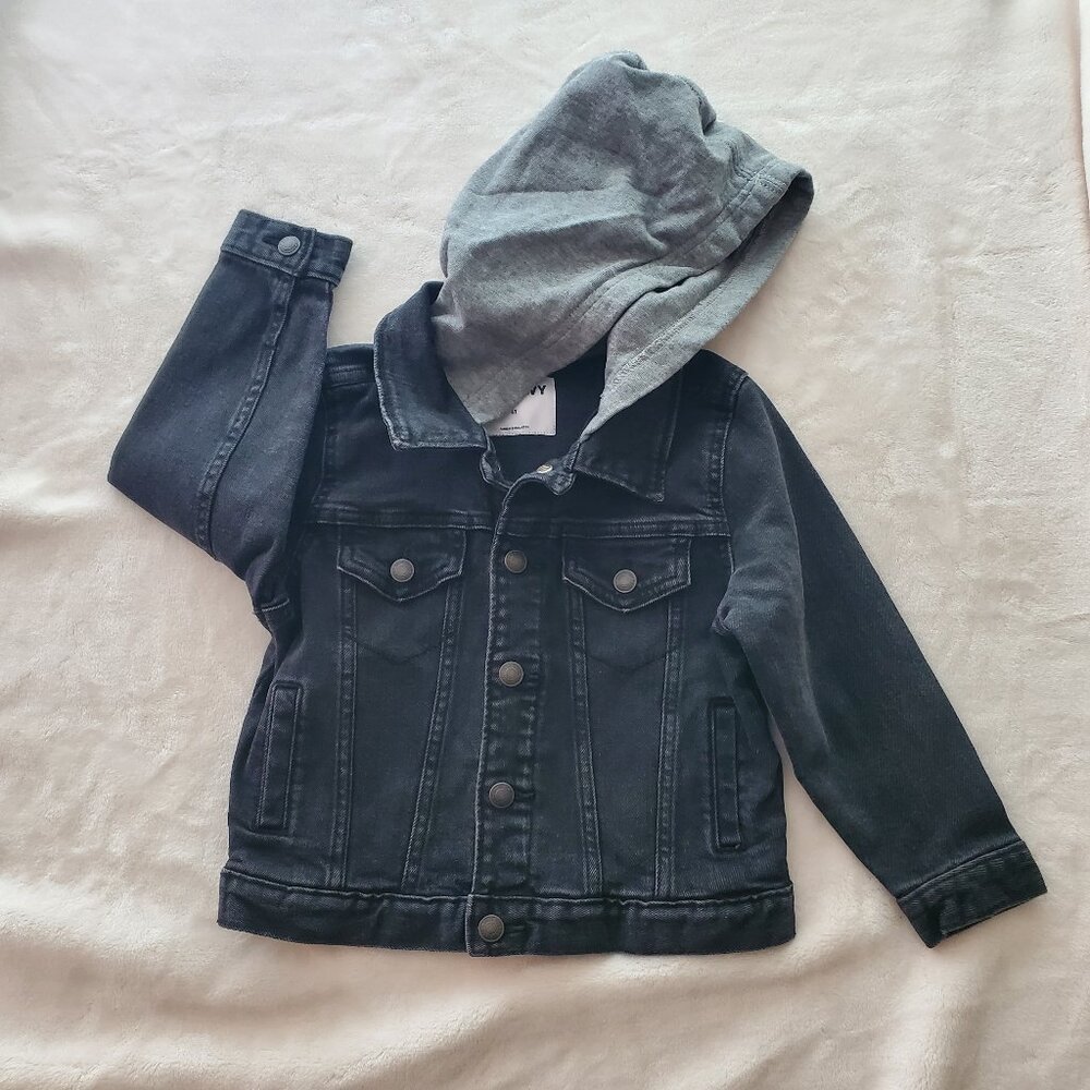 Old Navy Boys Black Denim‎ Hooded Jacket Size 4T